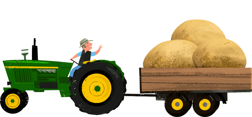 Tractor With Spuds On Trailer Illustration