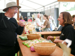 customer laughing with staff