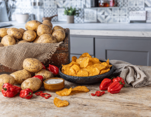 Crisps, potatoes with sour cream and ghost chillies