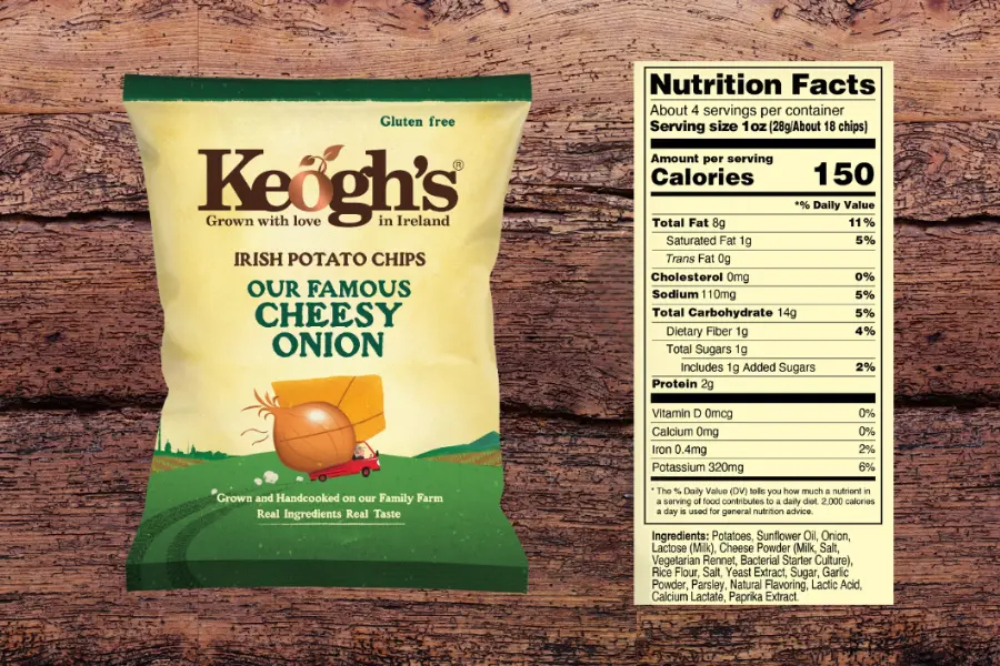 cheesy onion with nutrition fact sheet