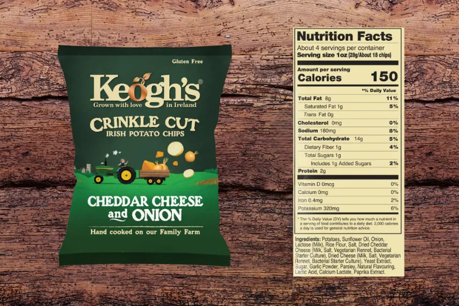 crinkle cut cheese and onion with nutrition fact sheet