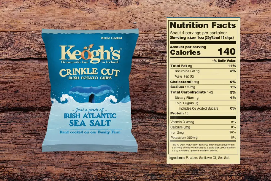 crinkle cut irish sea salt with nutrition fact sheet