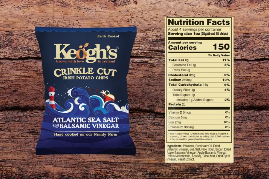 crinkle cut sea salt and balsamic vinegar with nutrition fact sheet