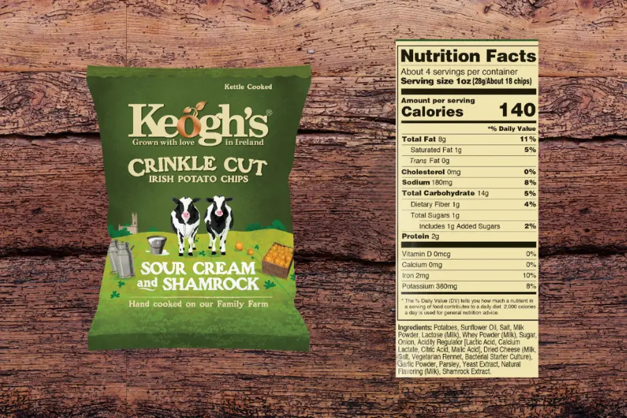 crinkle cut sour cream and shamrock with nutrition fact sheet