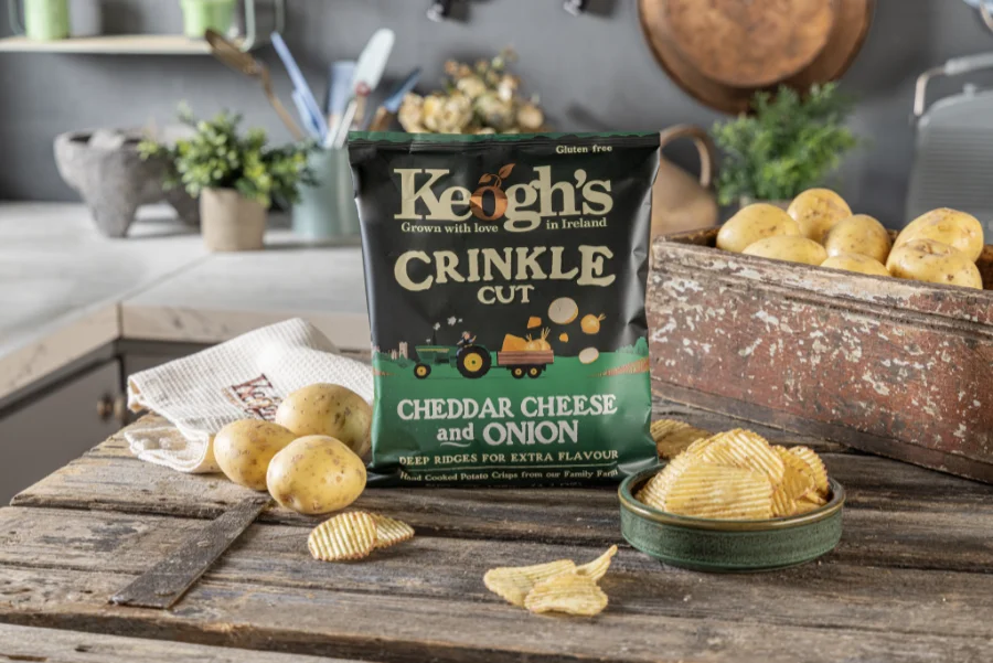 crisp packed on wooden table