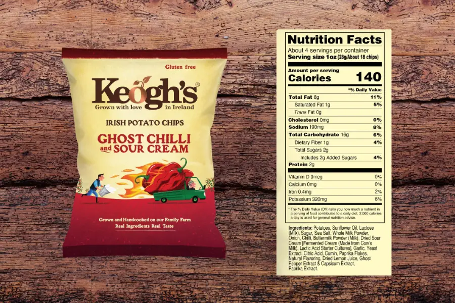 ghost chilli and sour cream with nutrition fact sheet
