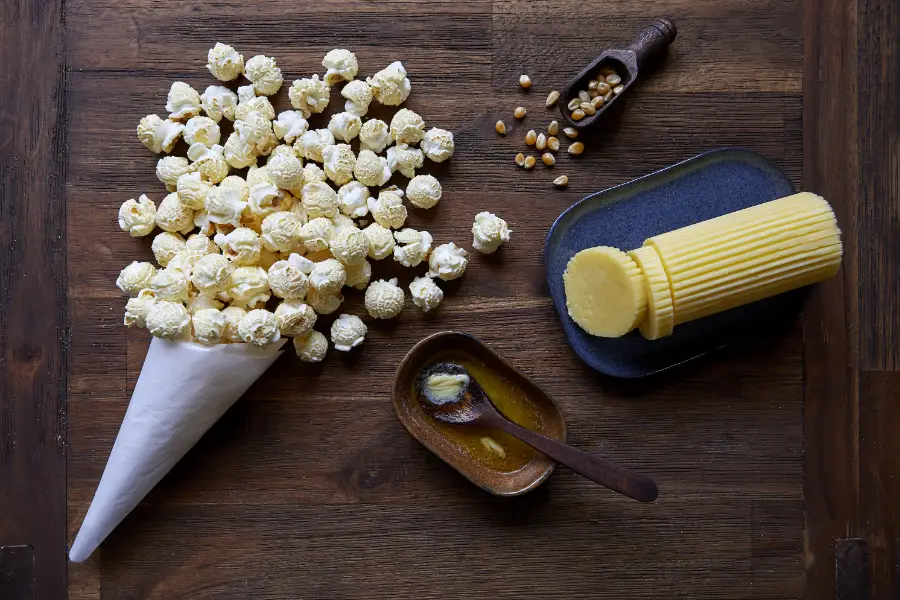 popcorn butter wooden surface