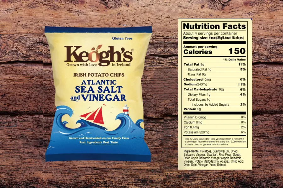salt and vinegar with nutrition fact sheet