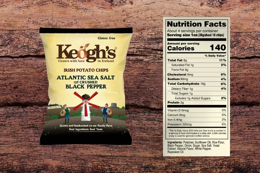 sea salt black pepper packet with nutrition fact sheet