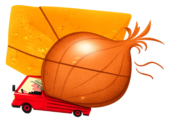 Cheese and onion on truck illustration
