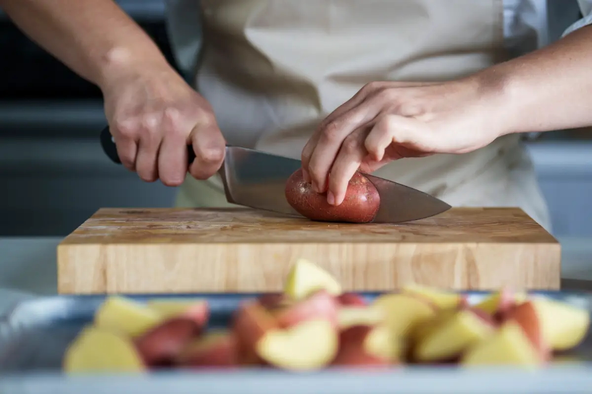 potatoe being chopped